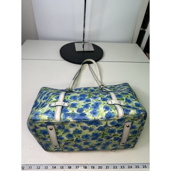 Dooney & Bourke Blue White Floral Tote Bag Canvas Red Lined - Picture 8 of 12